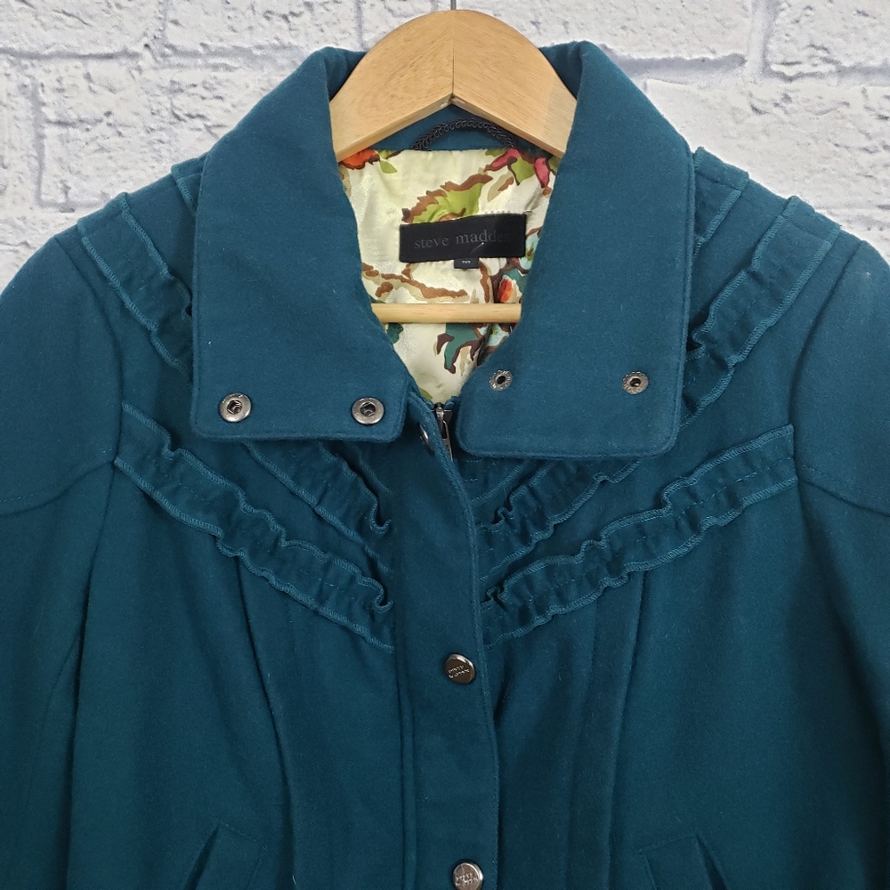 Steve Madden Teal wool blend bomber jacket - Picture 3 of 7